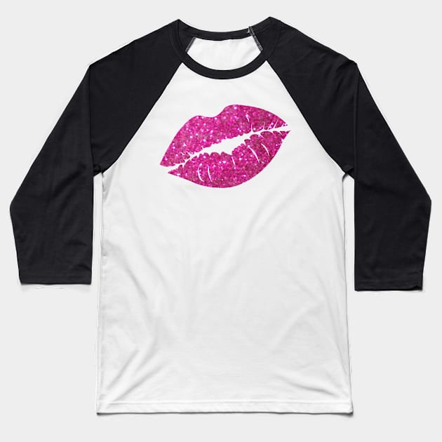 Hot Pink Faux Glitter Lips Baseball T-Shirt by Felicity-K